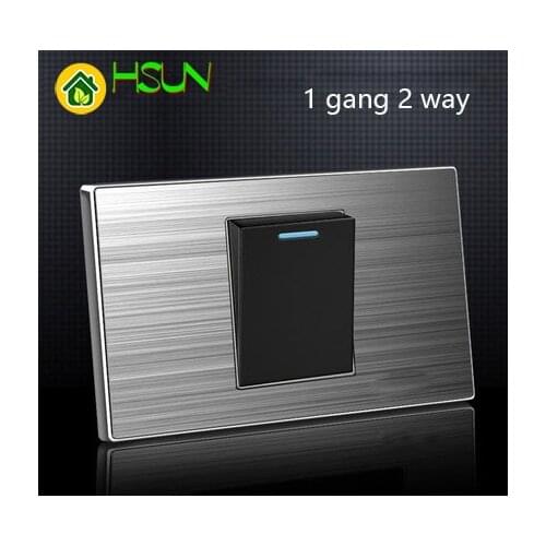Us Standard 1 Gang 2 Way Light Switch With Led Indicator On / Off Wall Switch Stainless Steel Panel 118mm * 72mm