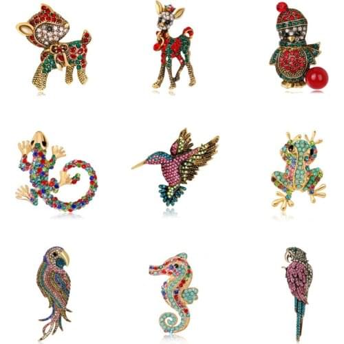 Vintage Crystal Owl Deerlet Penguin Frog Brooch Collar Pins Corsage Animal Badge Jewelry Women Mens Brooch Clothes Accessories