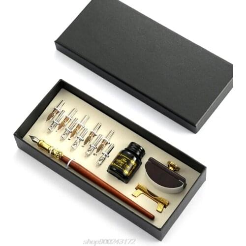 Vintage Dip Pen Fountain Writing Ink 10 Nibs Ink Blotter Gift Box Calligraphy Stationery M21 21 Dropship