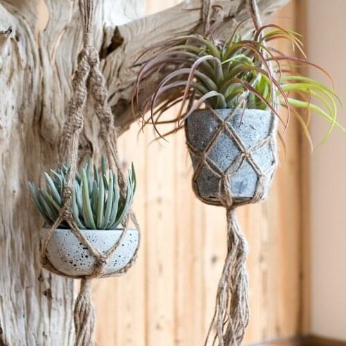 Vintage Hemp Rope Storage Basket Nordic Flower Pot Nets Wall Hanging Cactus Succulents Plants Bonsai Maceta Balcony Decorations