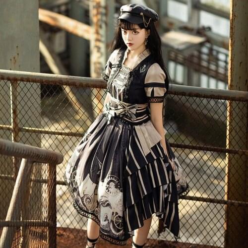 Pirate Ship ~ Vintage Irregular Lolita Dress Punk Short Sleeve Dress