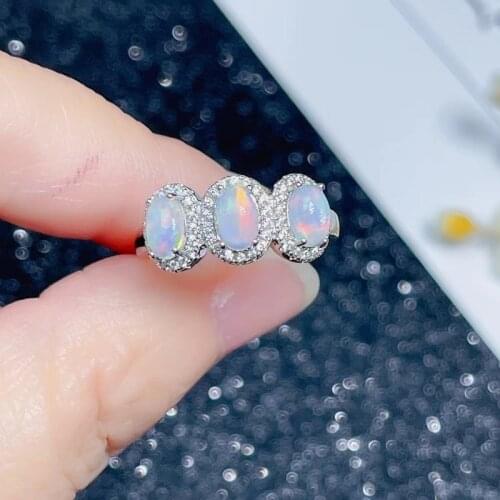 Jewelry Opal Ring for Daily Wear 4mm*6mm Natural White Opal 925 Silver Opal Jewelry Fashion Silver Gemstone Ring