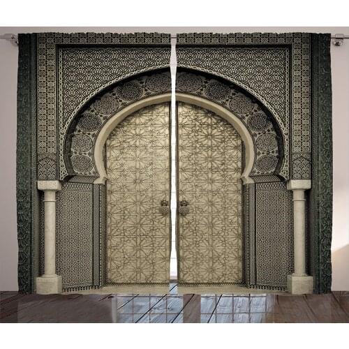 Moroccan Curtains Aged Gate Geometric Doorway Design Entrance Architectural Oriental Style Living Room Bedroom Window Drapes