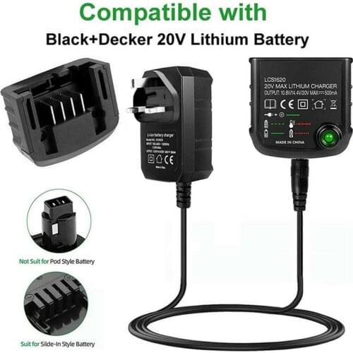 Battery Lithium-Ion Charger UK Plug Lithium Cell Charging Adapter for Black & Decker LBXR20 LBXR20-OPE LBX20 LB2X4020 18V 20V