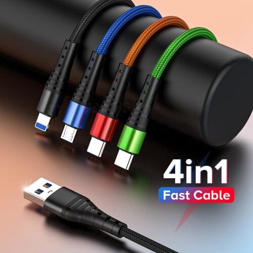 4 in 1 USB Type C Charging Cable for iPhone 12 11 Pro Max 3in1 2in1 USB Charging Cable Micro USB Cable for Huawei Samsung 1.2M