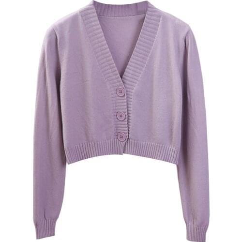 Women Cardigan Sweaters Spring Autumn Short Crop Sweater Woman Sexy V Neck Street Single Breasted Casual Chic Knitted Cardigan