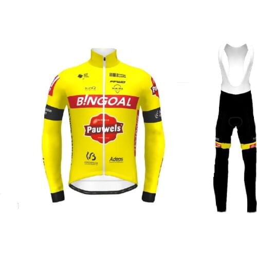 Winter Fleece Thermal 2021 BINGOAL TEAM FLUO Mens Cycling Jersey Long Sleeve Bicycle Clothing With Bib PANTS Ropa Ciclismo