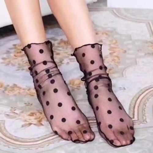 1Pair Sexy Dot Lace Socks Women Transparent Mesh Ankle Socks Ladies Ultra-Thin Princess Tulle Socks Female Meias
