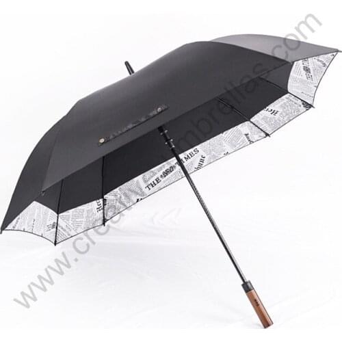 135cm auto open anti-thunder solid double layer pongee newspaper printed border linking square golf umbrella with carrying belts