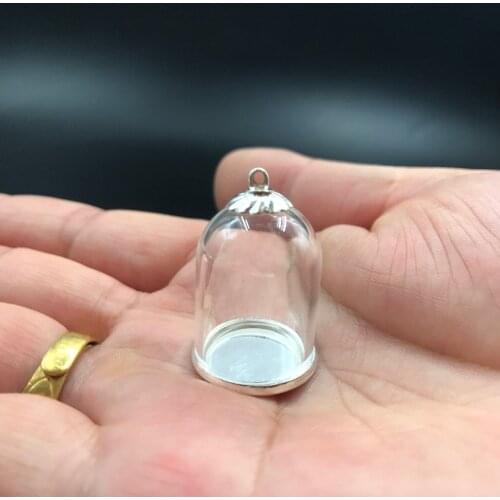 25x18mm hollow mini bell jar glass tube with setting silver base beads cap set glass vial pendant necklace glass bottle findings