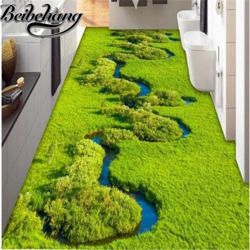 Beibehang 3d pvc flooring custom wall paper The grass river wetland plant 3 d bathroom flooring photo wallpaper for walls 3d