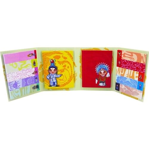 4A Printed Sticky Notes,Kawaii Cute Stationery Memo Pad,Self-Stick Notes,4 FoldIng Page,PEKING OPERA,11.5 x 3.5 Inches,4A 6527