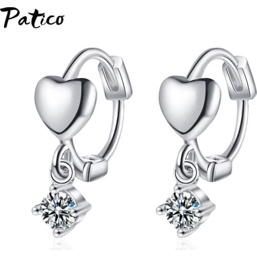 925 Sterling Silver Hoop Earring For Women 5A Clear Cubic Zirconia Heart Earrings Girl Engagement Gifts Fine Jewelry New