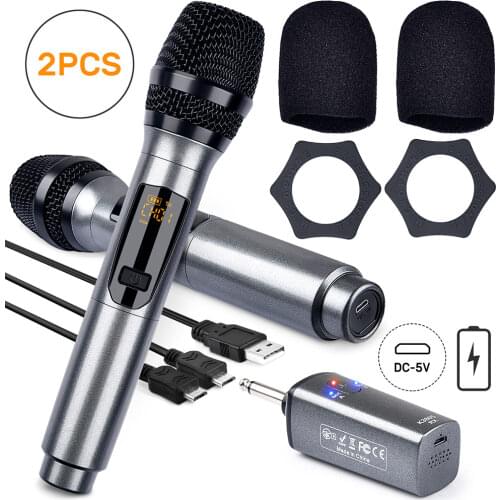2 PACK K380S wireless microphone Microphone Video Mic UHF Handheld Wireless Microphone Mic 2 Mic & 1 Receiver For Family KTV