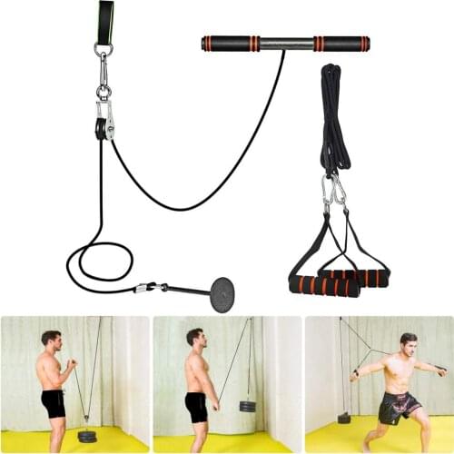 Fitness Arm Blaster Trainer with Pulley Attachments Triceps Workout Weight Lifting Home Gym Forearm Wrist Roller Accessories