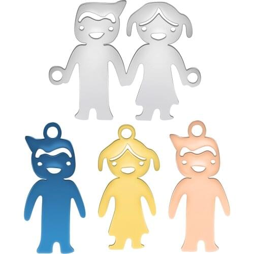 20pcs/lot 2 Style Girl & boy Tags 304 Stainless Steel Accessory Jewelry 1.4mm Thickness Multicolor For Jewelry Making SP015