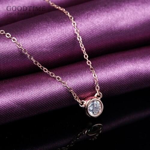 Noble Women Pure 925 Sterling Silver Necklace Round Zircon Pendant Clavicle Rose Gold Color Chain Fashion Jewelry Accessory
