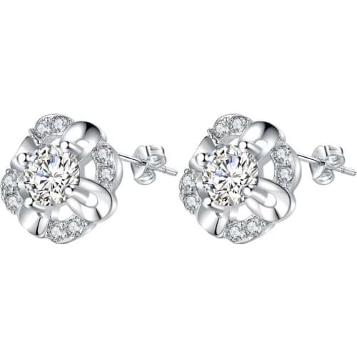 Shiny zircon flower high quality Silver Earrings for women fashion jewelry earrings /HJYLULZO MFMKMWFD