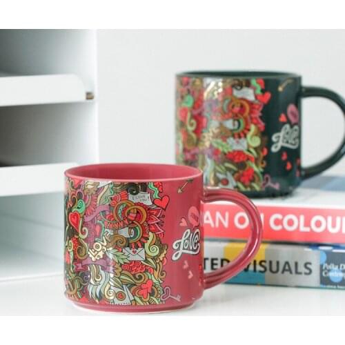 Doodle cup creative personality trend ceramic water cup coffee cup couple mug with lid spoon flower tea cup tumbler cup CL90707