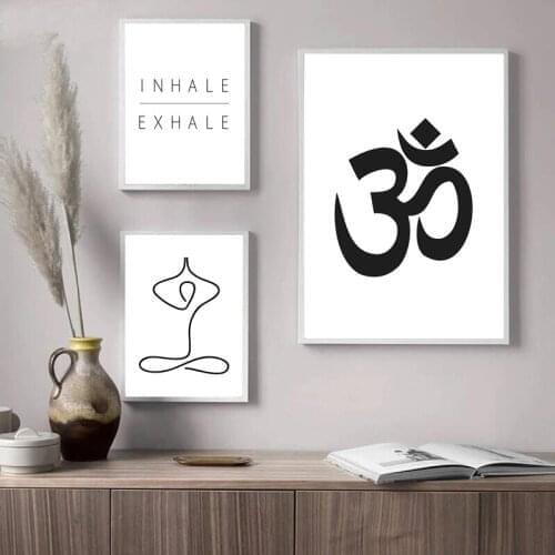 Inhale Exhale Print Yoga Gift Black White Modern Minimalist Poster Wall Art Canvas Painting Pictures Gym Yoga Studio Decoration