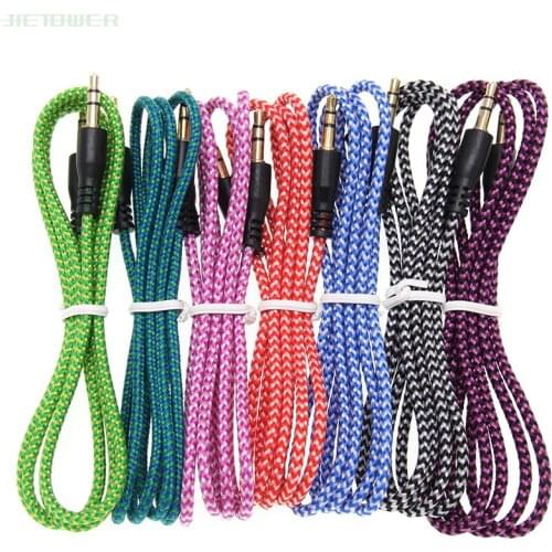 3.5mm Jack Cable Multicolor Nylon Aux Audio Cable Line Cord for Car Earphone MP3 PC for Xiaomi Andriod Aux Music Cable 100pcs