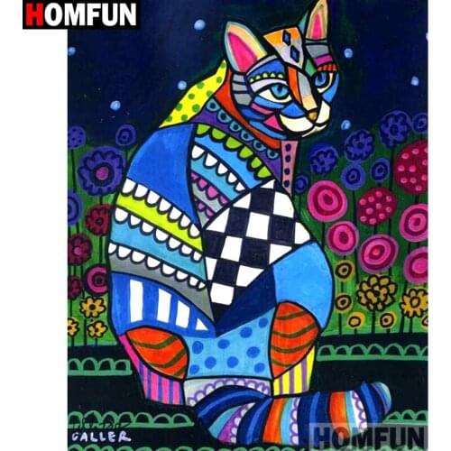 HOMFUN Full Square/Round Drill 5D DIY Diamond Painting "Colored cat" Embroidery Cross Stitch 3D Home Decor Gift A10326