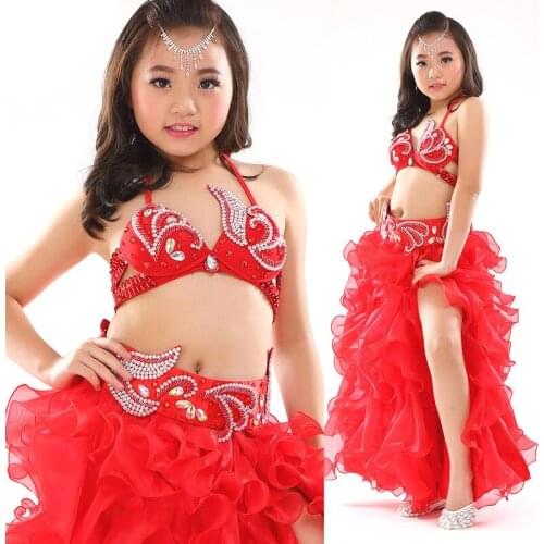 New Style Belly Dance Costume 2pcs-3pcs Bra&Belt&Skirt Dancing Kids Dance Clothes Child Indian Set Children Bellydance Wear