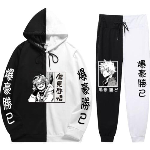 Autumn Summer Man 2 Pieces Sets Anime My Hero Ones Justice Print Leisure Patchwork Thin Hoodie+Patchwork Pants
