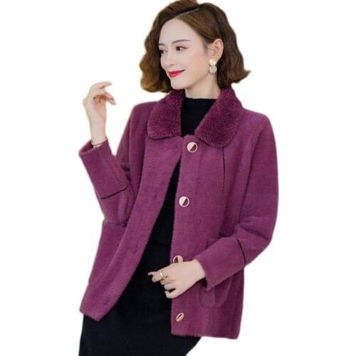 Imitation Gold Mink Fur Coat Women Short Autumn Winter Elderly Lady Loose Oversized Outer Jacket Knit Cardigan Thicken Overcoat