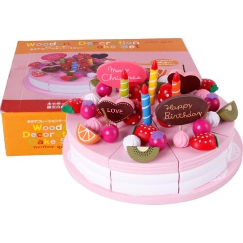 Mother Garden Baby Kids Playhouse Strawberry Double Layers Artificial Cake Set Wooden Child Toy