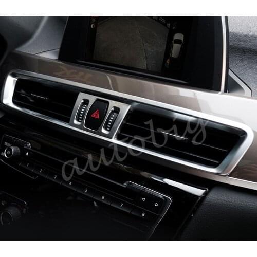 Matte Chrome Interior Dashboard Central Air Vent Warning Light Switch Cover Trims For BMW X1 F48 2016-2020