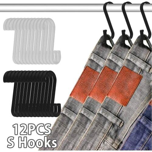 12 pcs S Hooks Metal S Shape Hooks Heavy Duty 304 Stainless Steel Flat Hooks S Shape Hangers For Hanging Plants Pots Pans Closet