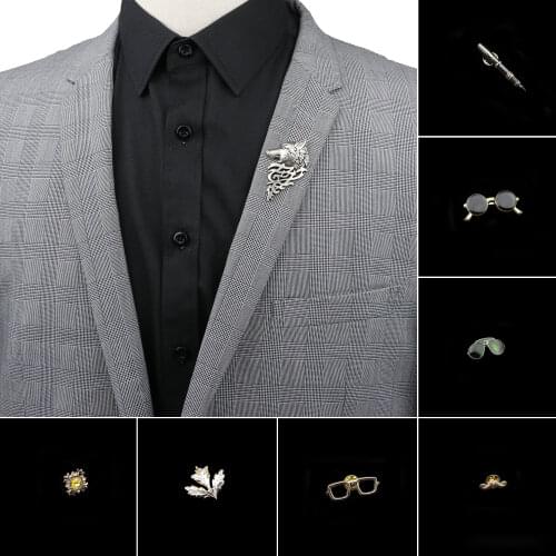 Mens Advanced Chic Brooches Wolf Sunglasses Pin Suit Shawl Lapel Pins Uxedo Corsage Hat Shirt Collar Pin Party Daily Accessory