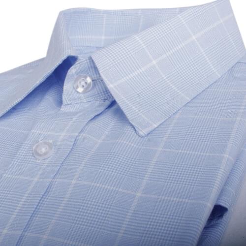 Glen Plaid Dress Shirts Custom MADE 100% COTTON BESPOKE Casual TAILORED Light Blue Glen Check Mens Dress Shirts 2020 Chemise