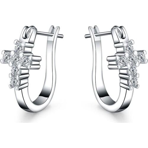 New 925 Sterling Silver Earrings for Women Jewelry All-match trend cross Ear buckle crystal Trendsetter Christmas Gifts