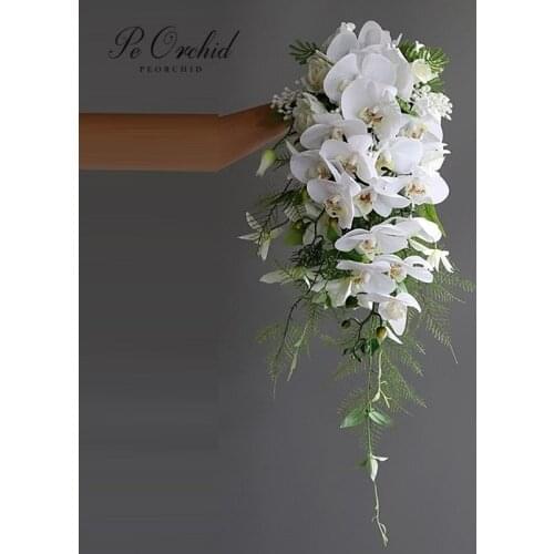 PEORCHID Waterfall Bridal Bouquet artificial flowers Cascading Wedding Bouquet Orchids Roses Real Look Fake flowers Decoration