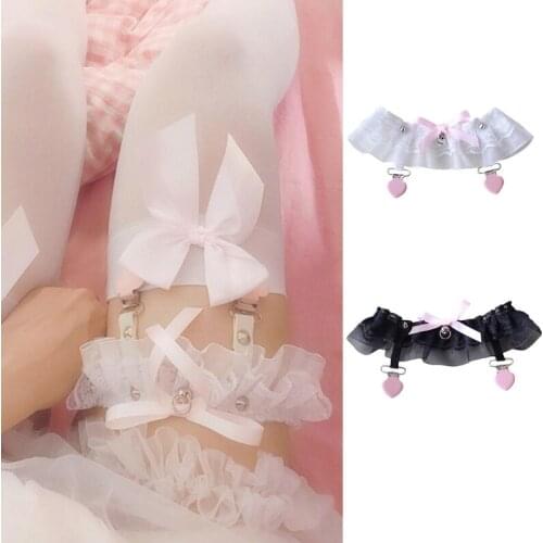Women Ruffles Lace Sexy Thigh Ring Accessories Japanese Lolita Suspender Socks Heart Clip Gothic Punk Rivets Leg Garter