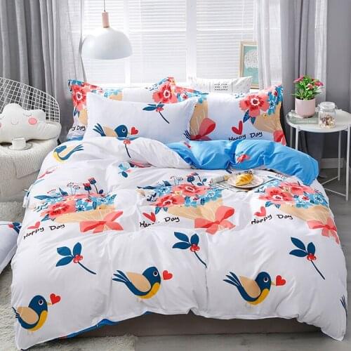 Simple Flower Bird Bedding Set Luxury Duvet Cover Sheet With Pillowcase Set Soft Bedclothes For Adults