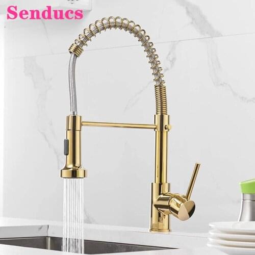 Spring Kitchen Faucets Pull Out ABS Spring Kitchen Mixer Tap Chrome Gold Kitchen Sink Mixer Faucets Solid Brass Kitchen Taps