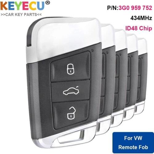 KEYECU 5Pieces Smart Remote Car Key for Volkswagen Magotan Superb A7 Passat B8 2016 2017 2018, Fob 3 Button - 434MHz - 3G0959752