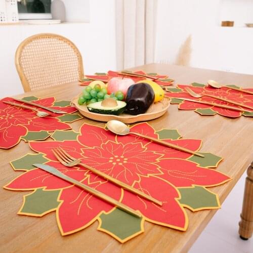 Christmas Flower Decoration Meal Mat Restaurant Holiday Atmosphere Home Decor New Year Decors