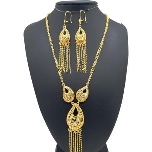 Heart Arabic Dubai Jewelry Sets for Women Ethiopian African Earrings Sets Gold Color Necklace Love Bridal Jewelry