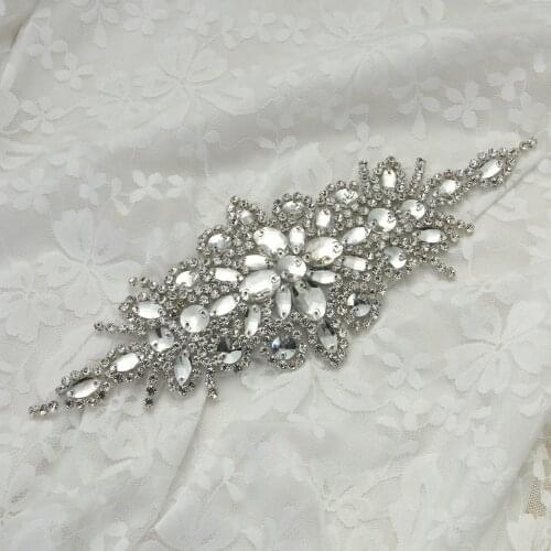 Silver Crystal Wedding Belt Rhinestone bead sequin patch applique Vintage Rhinestones Sash For Bridal Accessories sew on Jewelry