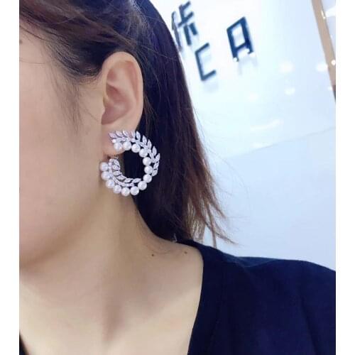 100% real fresh water pearl earring 925 sterling silver with cubic zircon party wedding earring fashion women jewelry