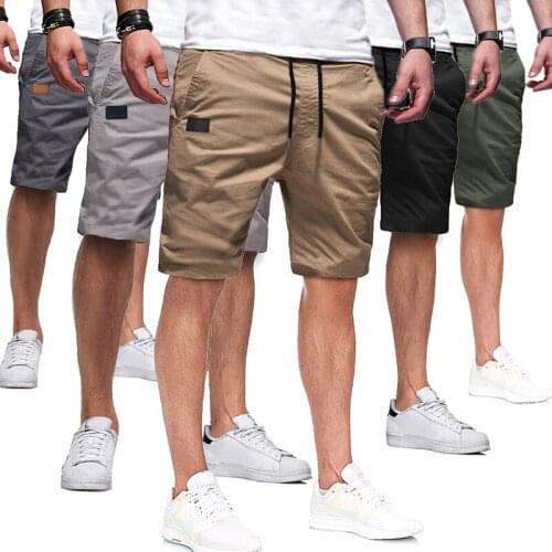 Mens Shorts Summer Cargo Shorts Sport Short Pants Sweatpant Gym Leisure Elastic Regular Pants Cotton Bandage Multi-Pocket