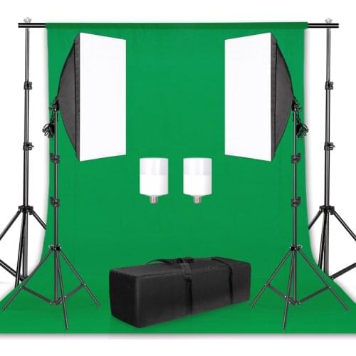 Photography Photo Studio Softbox Continuous LED Lighting Kit With 2mx3M Background Frame Green Backdrops Tripod 2m Light Stand