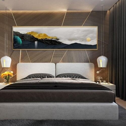 Modern sunrise golden Mountains canvas painting landscape poster and print wall art pictures for living room bedroom home decor