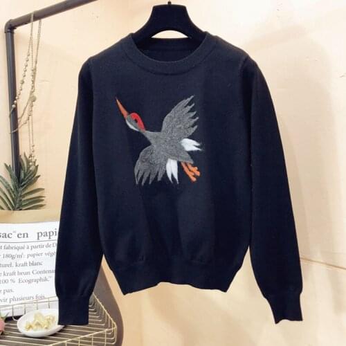 SURUFENG Autumn And Winter New Loose Knit Sweater Animal Style Pullover Round Neck Jacquard Casual Sweater Jumper