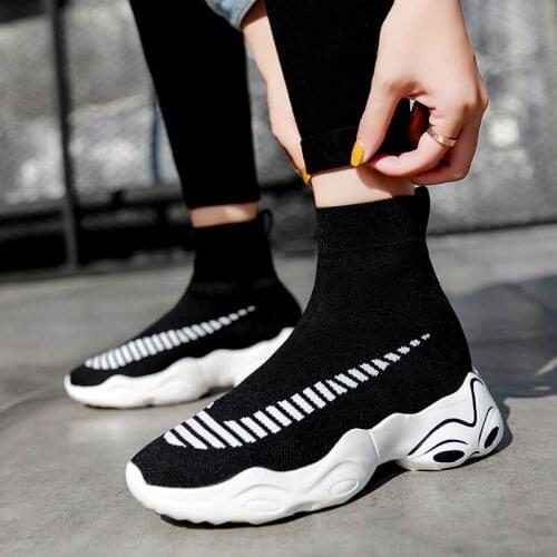 JXGXSX Breathable Elastic Socks Sneakers Thick-soled Neutral Shoes Casual Shoes Flat Shoes Ladies Ankle Boots Ladies Schoenen