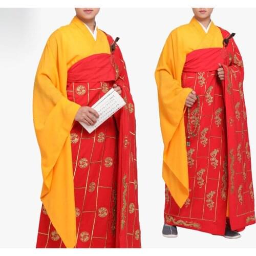 Unisex high quality embroidery dragon buddhist shaolin monk kung fu suits zuyi buddha cassock kesa robe zen lay gown clothing